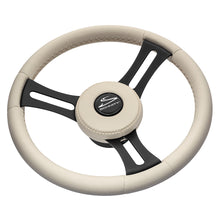 Schmitt & Ongaro Torcello Elite 14" Wheel - Beige Leather & Cap - White Stitching - Black SS Spokes - 3/4" Tapered Shaft