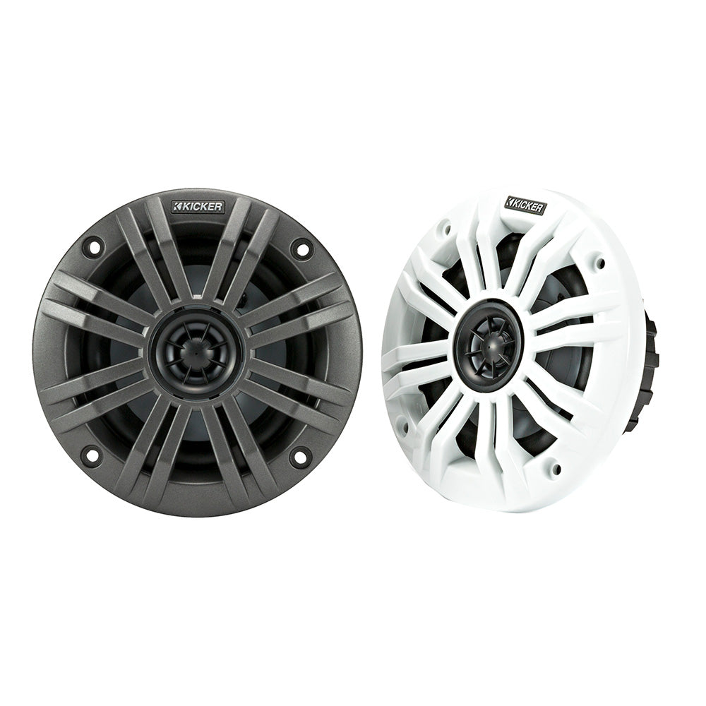 Kicker KM4 4-Inch (100mm) Marine Coaxial Speakers With 1/2-Inch (13mm) Tweeters, 2-Ohm, Charcoal And White Grilles - View #4