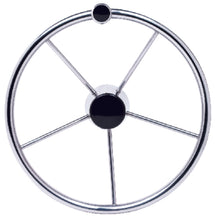 Seachoice 28541 5 Spoke 15" Stainless Steel Destroyer Steering Wheel With Turning Knob & Black Center Cap