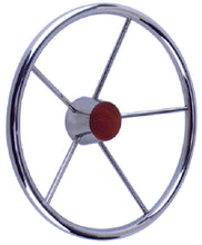 Seachoice 28551 5 Spoke 15" Stainless Steel Destroyer Steering Wheel With Genuine Teak Cap