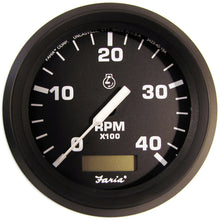 Faria Euro Black 4" Tachometer w/Hourmeter (4000 RPM) (Diesel) (Magnetic Pick-Up)