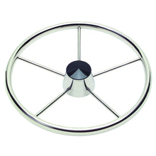 Schmitt & Ongaro 170 13.5" Stainless 5-Spoke Destroyer Wheel w/ Black Cap and Standard Rim - Fits 3/4" Tapered Shaft Helm