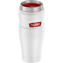 Thermos 16oz Stainless Steel Travel Tumbler - Matte White w/Red Badge - 7 Hours Hot/18 Hours Cold