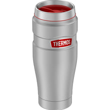 Thermos 16oz Stainless Steel Travel Tumbler - Matte Steel w/Red Badge - 7 Hours Hot/18 Hours Cold