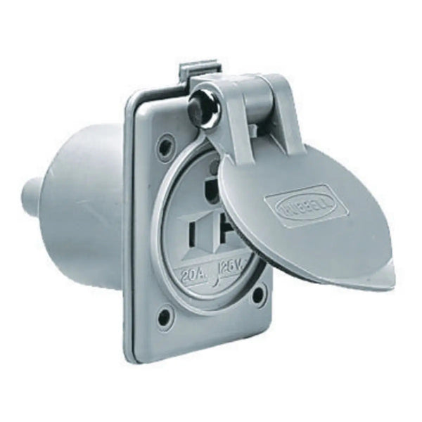Hubbell HBL61CM65 20 Amp 124v 2 Pole 3 Wire Gray Outlet