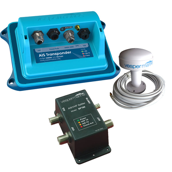 Vesper XB-8000 Class B AIS SP160 Bundle w/SP-160 Amplified Splitter, External Alarm &amp; Stainless Cancel Switch