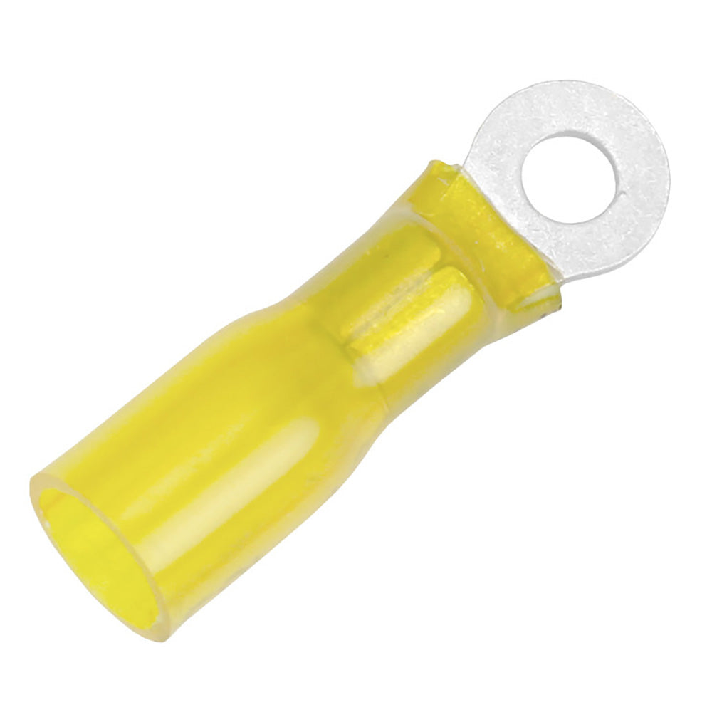 3M 25-Pack Heat Shrink Ring Terminals - Yellow, 12-10 AWG, 1/4" Stud, Marine Grade