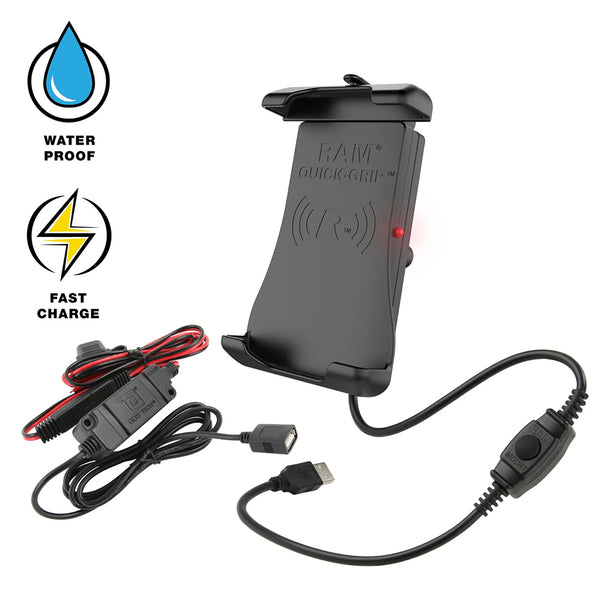RAM Mount Quick-Grip&trade; 15W Waterproof Wireless Charging Holder w/Charger