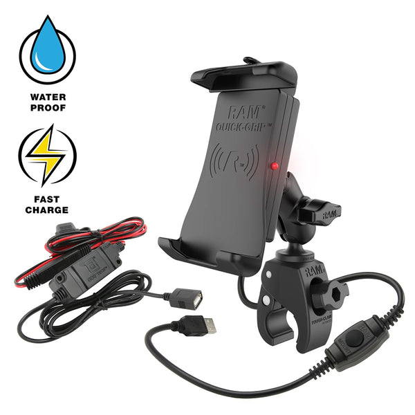 RAM Mount Quick-Grip&trade; 15W Waterproof Wireless Charging Mount w/Tough-Claw&trade;