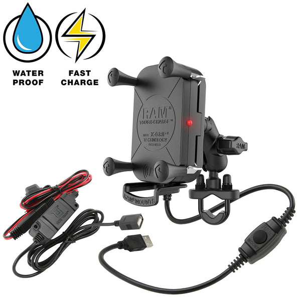 RAM Mount Tough-Charge&trade; 15W Waterproof Wireless Charging Motorcycle Mount