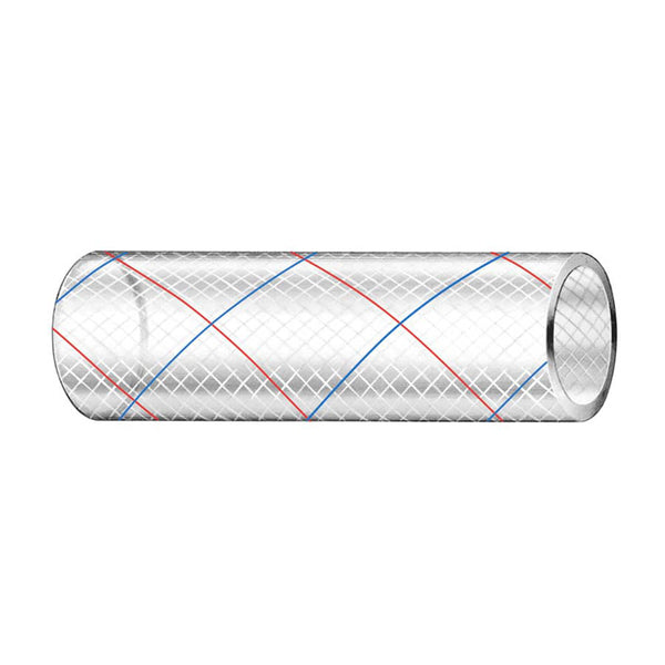 Trident Marine 1" x 50' Clear Reinforced PVC Hose Tubing - Red &amp; Blue Tracer