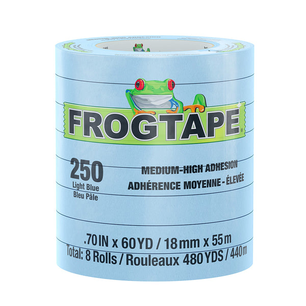 FrogTape CP 250 Medium-High Adhesion Masking Tape - 18MM x 55M x 8-Pack - Light Blue - Rated for 250&deg;F