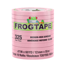 FrogTape CP 325 Medium-High Adhesion Masking Tape - 12MM x 55M x 12-Pack - Pink - Rated for 325&deg;F