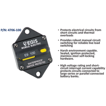 Egis Mobile Electric 4706-100B - Thermal Circuit Breaker 100 A, Panel Mount