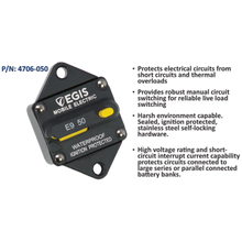 Egis Mobile Electric 4706-050B - Thermal Circuit Breaker 50 A, Panel Mount