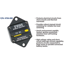 Egis Mobile Electric 4706-080B - Thermal Circuit Breaker 80 A, Panel Mount