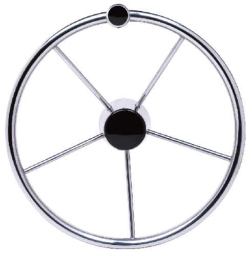Seachoice 28541 5 Spoke 15" Stainless Steel Destroyer Steering Wheel With Turning Knob & Black Center Cap