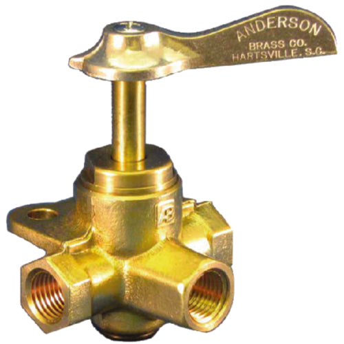Moeller 033305-10 Brass Three-Way Valve, 1/4" FNPT (Click Valve)