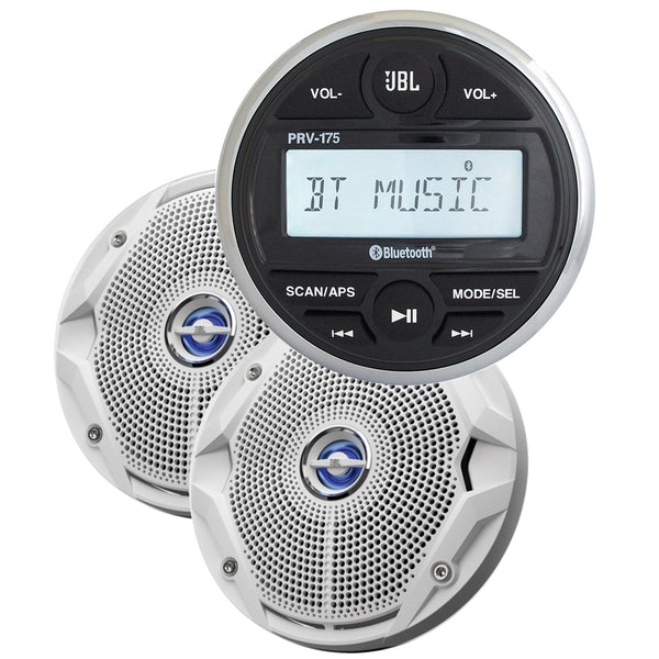 JBL MPK175 w/PRV 175 AM/FM USB Bluetooth&reg; Gauge Style Stereo & MS6520 6.5" Coaxial Marine Speakers (Pair)