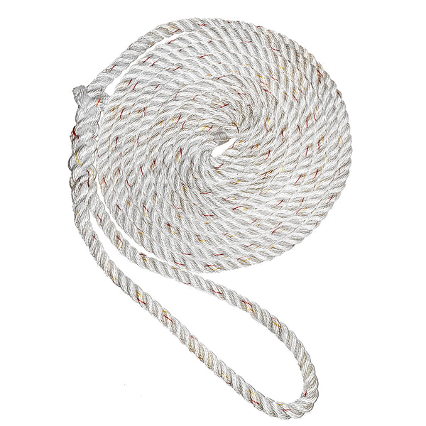 New England Ropes 3/4" X 35' Premium Nylon 3 Strand Dock Line - White w/Tracer
