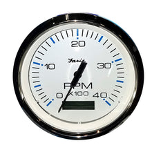Faria Chesapeake White SS 4&quot; Tachometer w/Hourmeter (4000 RPM) (Diesel) (Mech. Takeoff &amp; Var. Ratio Alt)