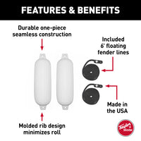 Taylor Made 6x22 Inflatable Boat Fender White 2-Pack