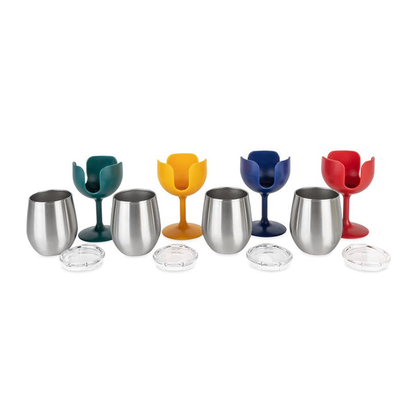 Camco Stainless Wine Tumblers, 8 oz Insulated 4-Pack
