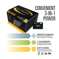 Go Power IC 2000W Inverter Charger 12V + Remote