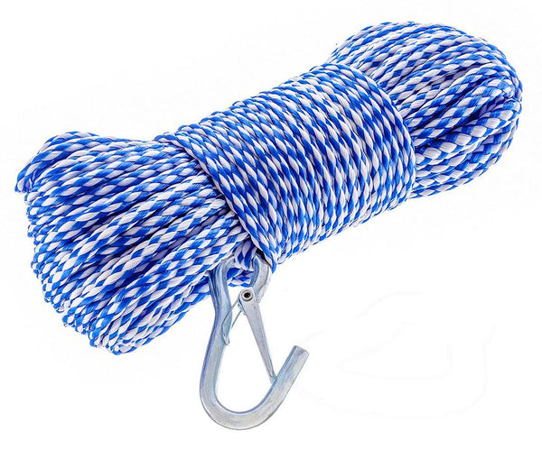 Attwood 1/4 in x 100 ft Hollow Braid Poly Rope, Snap Hook