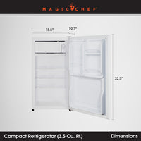 Magic Chef MCBR350W2 3.5 Cu Ft Mini Fridge, Freezer