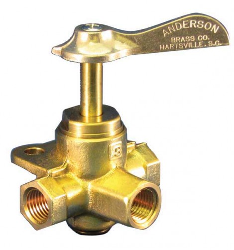 Moeller Three-Way Brass Valve, 3/8-Inch FNPT