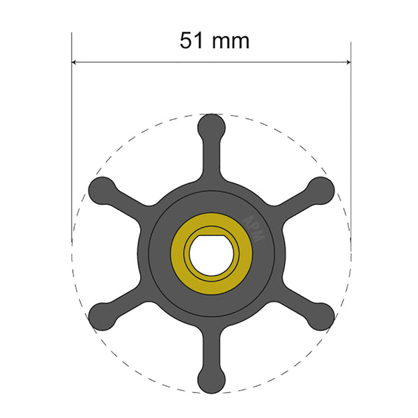 Albin Pump Premium Impeller Kit - Oil Resistant Nitrile Impeller - 51 x 8 x 22mm - 6 Blade - Single Flat Insert