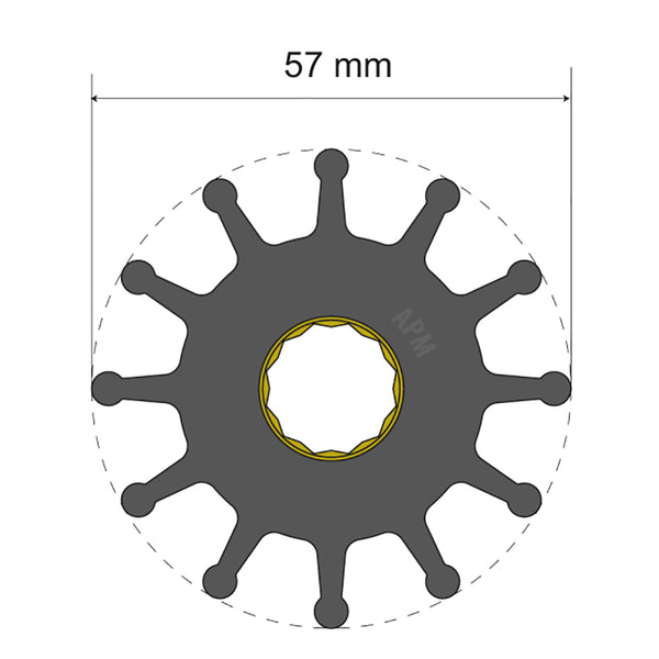 Albin Pump Premium Impeller Kit 57 x 16 x 31.5mm - 12 Blade - Spline Insert