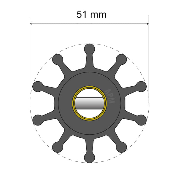 Albin Pump Premium Impeller Kit - 51 x 12.7 x 22mm - 10 Blade - Pin Insert