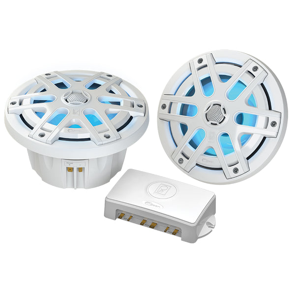 Poly-Planar MA-OC6 6.5" Round Waterproof Blue LED Lit Speaker - White