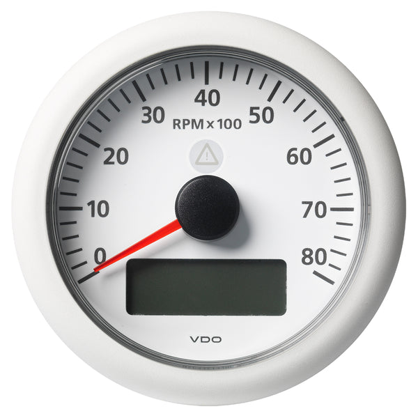 Veratron 3-3/8" (85MM) ViewLine Tachometer w/Multi-Function Display - 0 to 8000 RPM - White Dial & Bezel
