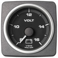 Veratron 52 MM (2-1/16") AcquaLink Voltmeter Gauge 8-16V Range - Black Dial & Bezel