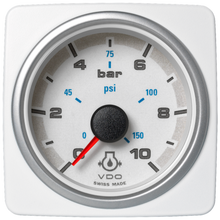 Veratron 52 MM (2-1/16") AcquaLink Engine Oil Pressure 10 Bar/150 PSI - White Dial & Bezel