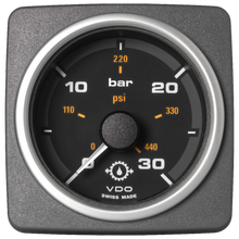 Veratron 52 MM (2-1/16") AcquaLink Transmission Oil Pressure 30 Bar/440 PSI - Black Dial & Bezel