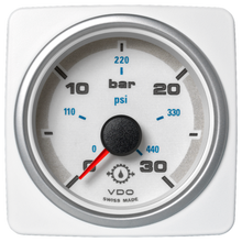 Veratron 52 MM (2-1/16") AcquaLink Transmission Oil Pressure 30 Bar/440 PSI - White Dial & Bezel