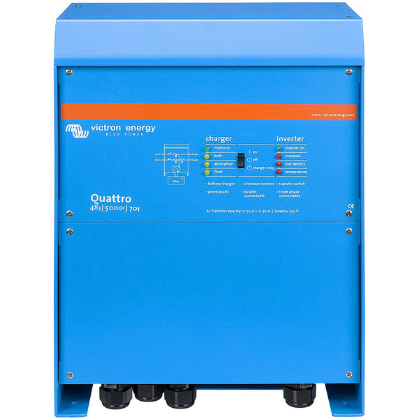 Victron Quattro Inverter/Charger 48V DC - 5000W - Dual 100AMP 120V AC Inputs - Auto Transfer Switch - 70AMP Battery Charger - Stackable